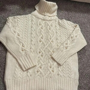 Rachel Zoe oversized wool turtleneck sweater with pearls